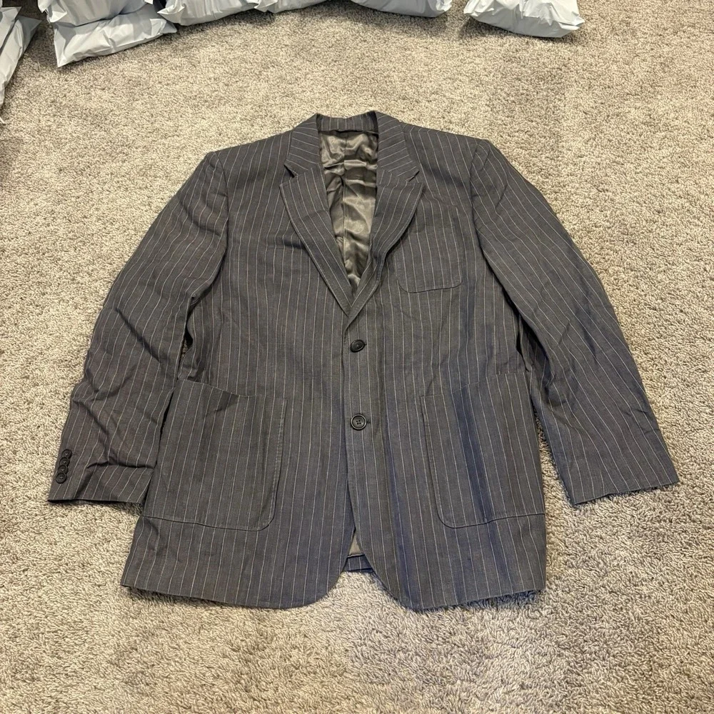 Banana Republic Jacket Spot Coat Men 44s Gray 100% Linen Two Button Short Stripe